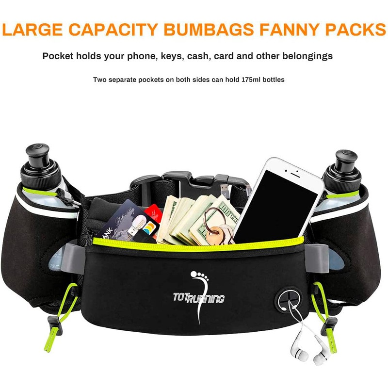 Adjustable Running Belt with Zip Pocket, 2 Water Bottles, 2