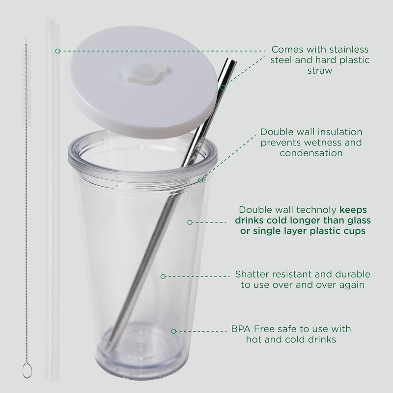 ALINK Bubble Tea Cup, Drinking Cup with Lid and Straw,