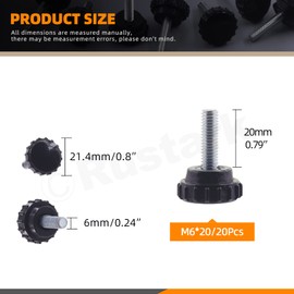 Rustark 20Pcs M6 x 20mm Threaded Knurled Thumbscrew Clamping Knobs Grip Thumb Screw Assortment Kit, Knurled Clamping Knob Grip Black Round Clamping Screws