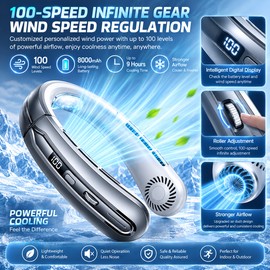 Wearable Neck Fan for Hands-Free Cooling – 8000mAh Rechargeable Design for Travel, Work & Outdoor Use