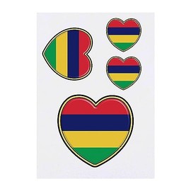 4 x 'Mauritius Flag Heart' Temporary Tattoos - Water Resistant, Skin-Safe, Non-Toxic Transfers, Mixed Sizes (TO00063104)