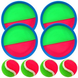 ECJWEI Toss and Catch Ball Set, Paddle Catch Ball and Toss Game for Kids, Great Beach Games/Backyard Games/Outdoor Games for Kids and Family (4 Paddles, 4 Balls)