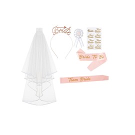 ieron Elegant Bride To Be Party Set Team Bride Hair Bands Tattoo Stickers Shoulder Straps Badges Veil 15 Pieces Bridal Shower Set