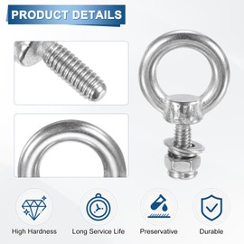 M METERXITY 3-Sets Eye Bolts with Nuts, M4x11mm 304 Stainless Steel Lifting Shoulder Eye Bolt with Washer and Nut for Hanging [Silver Tone]
