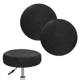 M METERXITY 2-Pack Bar Stool Covers Round, for 12-14 Inch Velvet Washable Stool Cushion Slipcover with Elastic Bands for Bar Stool/Round Cushion [Black]
