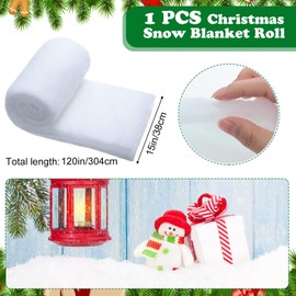 Tudomro 1 Pc Christmas Snow Blanket Roll 15 in x 10 Ft Thick Soft Fluffy Faux Snow Blanket Artificial Fake Snow for Christmas Decoration, Village Displays, Under The Christmas Tree