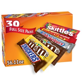 M&M'S, SNICKERS, 3 MUSKETEERS, SKITTLES & STARBURST Variety Pack Full Size Bulk Candy Assortment, 56.11 oz, 30 Bars