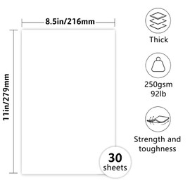 30 Sheets White Cardstock, 8.5'' x 11'' Double-sided Card Stock 92lb Heavyweight Thick Paper for Invitations, Scrapbooking, Crafts and DIY Cards Making