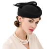 F FADVES British Style Pillbox Hat Retro Wool Fascinator Wedding