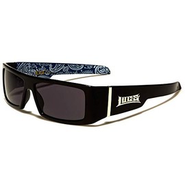 LOCS Black Harcore 58 Blue Bandana Inside Sunglasses + Free Micro Fiber Bag, Black / Blue Bandana Inside, Dimensions: 1.5h x 5.5w