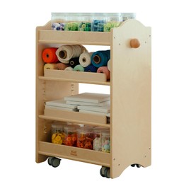 Kidi House 4-Tier Wooden Rolling Storage Cart on Wheels - Art Cart Organizer for Kids - Multi-Functional Movable Birch Trolley Kids Bookshelf Art Crafts Supply Shelf Montessori Furniture