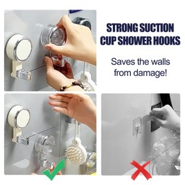 Coastacloud 4 Pack Removable Vacuum Suction Cup Hooks Clear, Twist-Lock Sticky Suction, Heavy Duty for Shower Wall, Glass & Tile, No Drilling, Ideal Bathroom Suction Hooks for Towels, Loofah, Wreaths