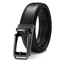 CHAOREN Men's Business Belt, Auto Lock, Large Size, Genuine Leather, Easy to Use, Suit Belt, No Holes, Stepless Adjustment, 7 Sizes, Gift Box Included, Father's Day Gift, B Black