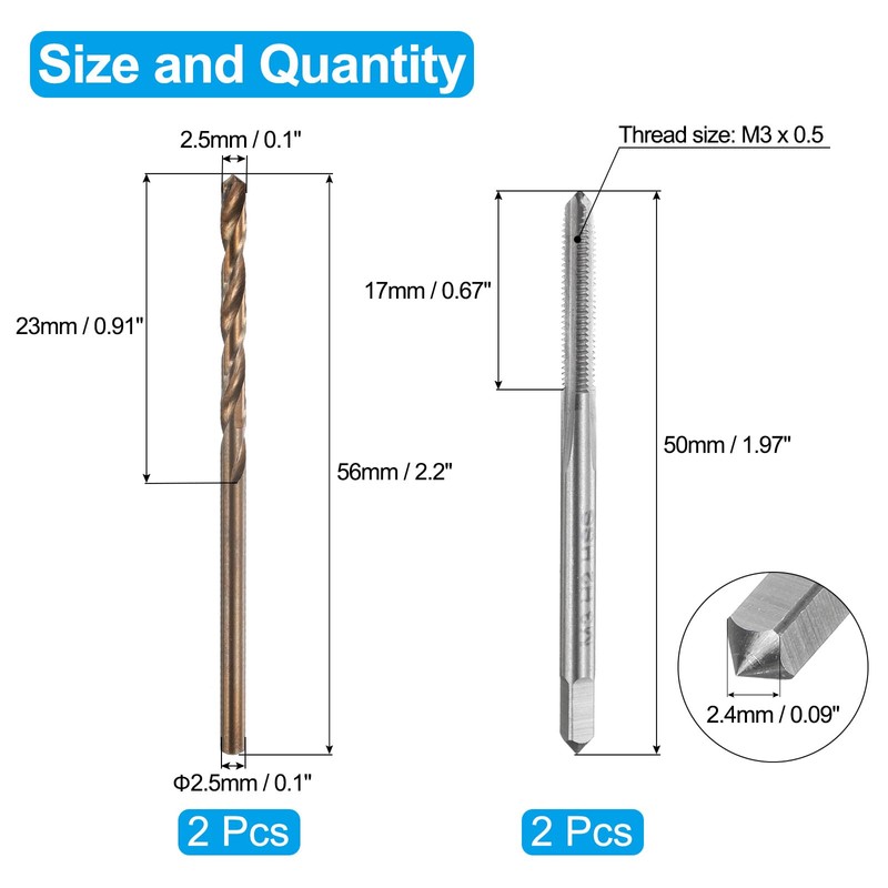 sourcing map Tap and Drill Bit Set, 2pcs M3 x