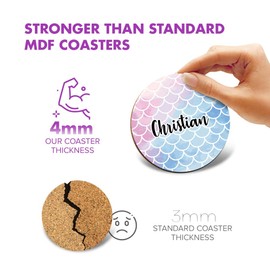 1 x Round Coaster - Name Christian Mermaid Scales Fish Sea Letter Lettering Initial Cork Backed MDF Glossy Tea Coffee Accessory #278479