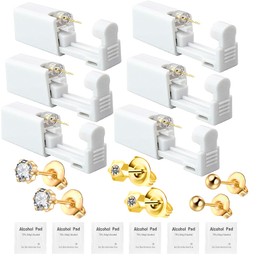 orilace Ear Piercing Kit - 18Pcs Disposable Self Ear Piercing Gun with Built-In Earring Stud, Safety Easy to Use Low Pain At home Piercing Tool for Salon (Gold(204+242+523))