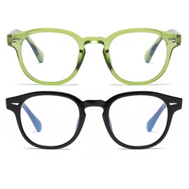NIDOVIX Retro Round Blue Light Blocking Glasses for Men Women, Vintage Frame Non-prescription Computer Reading Eyeglasses (Light Green+Black)
