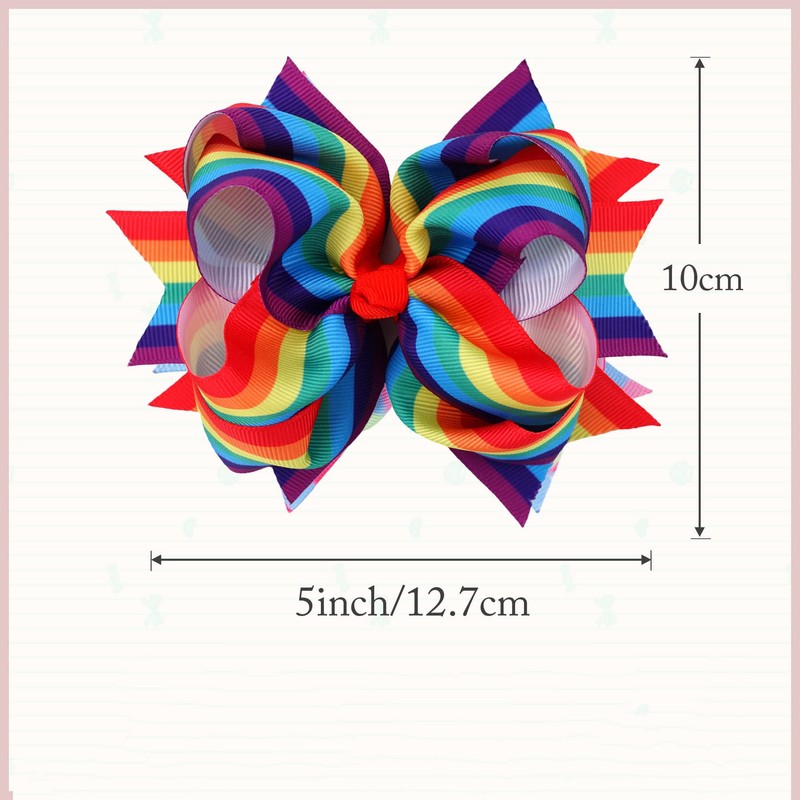 Rainbow Hair Bow with Clip Grosgrain Ribbons HairClips for Girls