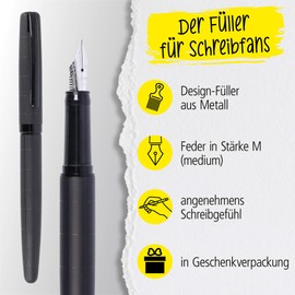 Online Eleganza Writing Set, Includes Ballpoint Pen, Fountain Pen, Genuine Leather Case, Black, 3-Piece Writing Set in High-Quality Gift Box, Fountain Pen for Standard Cartridges