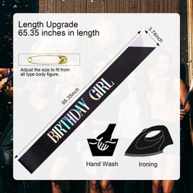 CIEHER Birthday Girl Sash for Women Girls, 67" L x 3.6" W, Black - Perfect for 16th 18th 21st 30th 40th 50th 60th 70th 80th Birthday Decorations