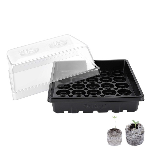 4 Set Strong Greenhouse Seed Trays with Humidity Dome and Pellet Holder for 100 Jiffy 30mm, 36mm & 42mm Peat Pellets, Seed Starting, Germinating Seedling Propagating, Pellet Not Included