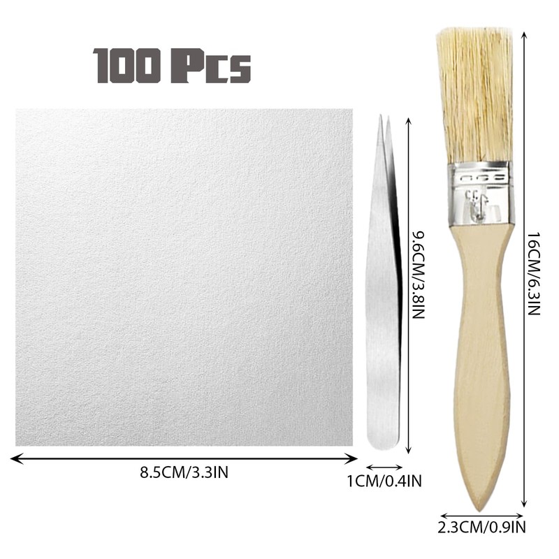 100 Sheets Silver Leaf Sheets, Imitation Silver Leaf Kit, Silver