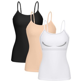 ATTRACO Bra Tank Tops for Women Spaghetti Strap Tank Top with Built in Bra Black M