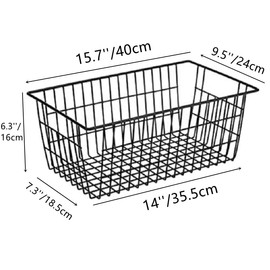 blitzlabs Wire Storage Basket Organizer Bins Farmhouse Metal Basket Pantry Large Organizing Storage Bin Baskets for Kitchen Cabinets, Pantry, Freezer, Bathroom,Closets-Set of 3-Black