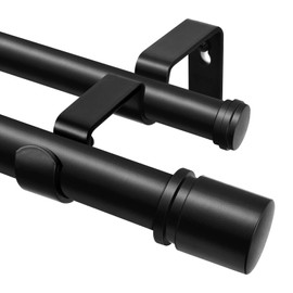 Double Curtain Rod 72 to 144 Inch, HOTOZON 1 Inch Telescoping Double Curtain Rods for Windows, Heavy Duty Double Drapery Rod with Simple Cap Finials, Black
