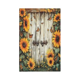 SgEdao Decorative Switch Covers Plate Sunflower Vintage Wood Barndoor 1 Gang No Device Single Blank Outlet Covers Wall Plate Cover Light Switch Plate Electrical Faceplate for Bedroom Decor