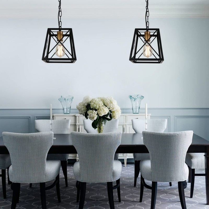 Eumyviv Metal Pendant Light, 1-Light Industrial Chandelier Trapeziod Lighting Fixture