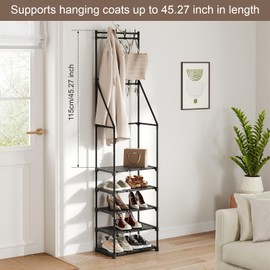iabifo Coat Rack With Shoe Storage, Space-Saving Entryway Coat Shoe Rack, Easy Assembly Hall Tree, Multifunctional Storage Solution，Black