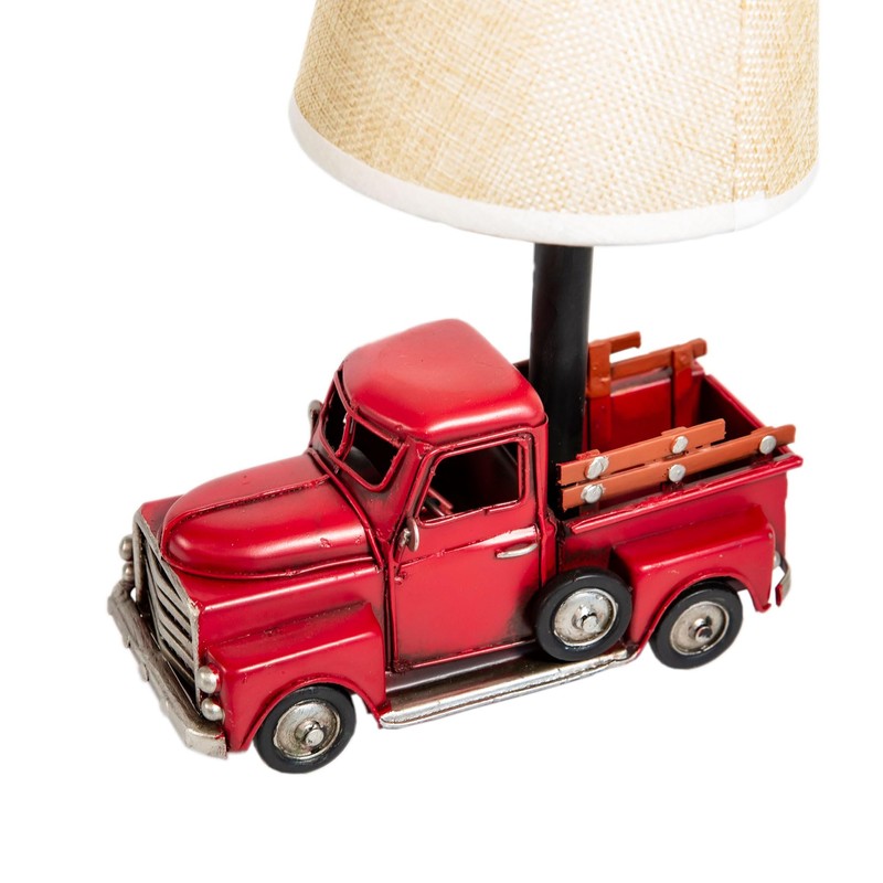 YCHTEWY-Unique Rustic Red Vintage Truck USB Table Lamp with Burlap