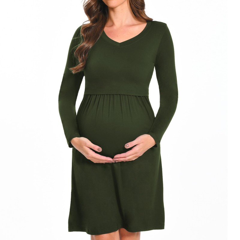 Bearsland Women's V-Neck Long Sleeve Maternity Dresses Nursing Breastfeeding Dresses
