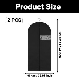 Pack of 2 Garment Bags, Garment Bags, Breathable Black Garment Bag, 120 x 60 cm, Mothproof Garment Cover with Zip, Long Suit Bag for Storage, Clothes Cover for Dresses, Shirts