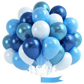 Blue Balloons, 60 Pcs 12 Inches Metallic Blue Balloons Macaron Baby Blue Balloons Light Blue Balloons Pearl Night Blue Balloons for Boy Baby Shower Birthday Wedding Celebration Party Decorations