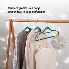 Premium Velvet Hangers 10 Pack, Slim Space Saving Coat Hanger with Tie Bar, Non Slip Clothes Hangers 360° Swivel Hook, Suit, Shirt Dress & Trouser Hangers - Thin Flocked Felt Hangers (Green)