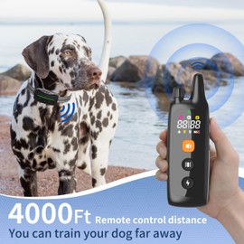 Dog Training Shock Collar 4000FT Dog Bark Collar with Remote IP67 Waterproof 4 Training Modes Beep Vibration Shock Light Mode Magnetic Charger Electric Dogs Collar 8-25 inches Single shock Earth Black