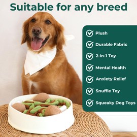 Snuffle Dogs Toys Plush Stuffed Puppy Toy with Squeaky Treat Hide for Large, Medium, Small Dogs and Puppies Slow Feeder, Machine Washable, Pet Supplies Toys for Dogs to Keep Them Busy, Chicken Bowl