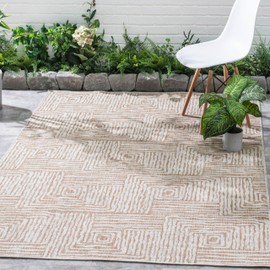 FH Home Outdoor Rug - Waterproof Easy to Clean Stain Resistant - Patio Indoor Outdoor Porch Deck Balcony Entryway - Geometric Modern - Budapest - Beige - 6' x 9'