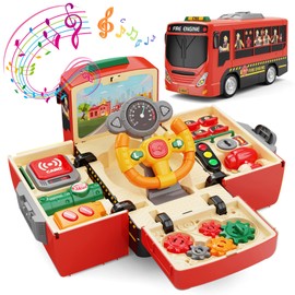 HONGTUO Fire Truck Toys with Teaching Meaning, Simulation Steering Wheel Driving Toy, Toddlers Fire Truck Toy with Sound and Light, Simulate a Rescue fire Scene，Gift for 3-5 Boys & Girls