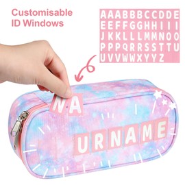 Bagseri Pencil Case for Girls - Cute Pencil Pouch for Kids, Large Capacity Pencil Bag Organizer for School, Pencil Box with Name Card (Pink Tie-Dye)