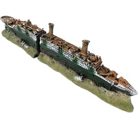 GOLOMOZ Aquarium Titanic Shipwreck Ornament - Decor Cave for Fish Tank, Sunken Ship Ornament, Aquarium Decoration - 14.2 Inches Long