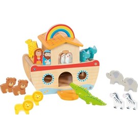 goki 51464 My Little Noah's Ark, Colourful Wooden Educational Toy for Children, Animals such as Lion, Elephant, Bear, Hippo, Zebra, Set of 20, from 3 Years