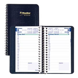 Blueline 2024 Essential Daily Pocket Planner, Appointment Book, 12 Months, January to December, Spiral Binding, 6" x 3.5", Bilingual, Blue (C1501.82BT-24)