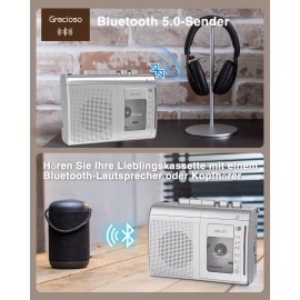 Gracioso Portable Cassette Player Recorder with Bluetooth Transmitter AM FM Wal