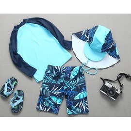 SGMWVB - Traje de baño de 3 piezas para bebés y niños pequeños, traje de baño con sombrero, traje de surf UPF 50+ FBA, Playa de dinosaurios, 6-9 meses