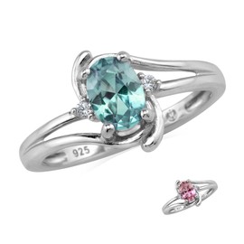 Silvershake 7X5mm Oval Shape Simulated Color Change Alexandrite and White Cubic Zirconia 925 Sterling Silver Engagement Ring Size 10