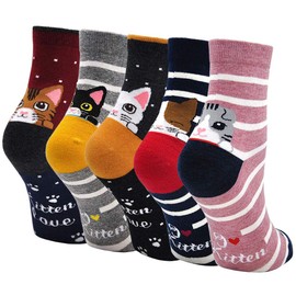 ZFSOCK Children's Socks Girls Socks: Without Seam Colourful Senaker Socks Made of Cotton Funny Motif Cartoon Animal Cat Christmas Gift Ideas 5 Pairs, cat