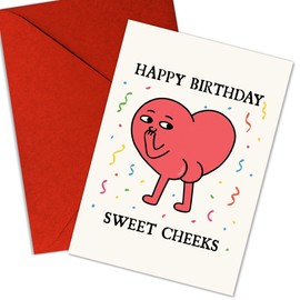 Podagree Happy Birthday Sweet Cheeks Card – Funny Greeting for Boyfriend, Girlfriend, Husband, Wife, Friend – Flirty, Cute, Romantic Birthday Message – 8x5.3 Inch (Sweet Cheeks)